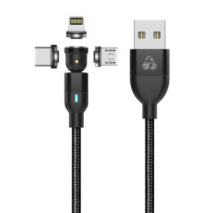 POWERTECH καλώδιο USB σε 3in1 magnet PTR-0103, μαγνητικό, 15W, 1m, μαύρο | Αξεσουάρ κινητών | elabstore.gr