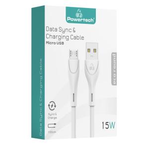 POWERTECH καλώδιο USB σε Micro USB eco round PTR-0106, 15W 3A, 1m, λευκό | Αξεσουάρ κινητών | elabstore.gr