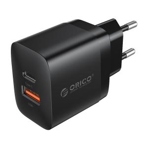 ORICO φορτιστής τοίχου PV20-1U1C, USB & USB-C, PD QC 3.0, 20W, μαύρος | Αξεσουάρ κινητών | elabstore.gr