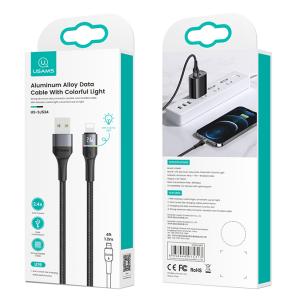 USAMS καλώδιο Lightning σε USB US-SJ534 με φωτισμό, 2.4A, 1.2m, μαύρο | Αξεσουάρ κινητών | elabstore.gr