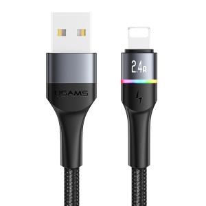 USAMS καλώδιο Lightning σε USB US-SJ534 με φωτισμό, 2.4A, 1.2m, μαύρο | Αξεσουάρ κινητών | elabstore.gr