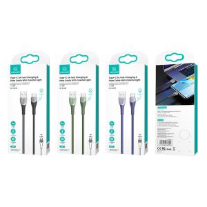 USAMS καλώδιο USB-C σε USB US-SJ542 με RGB φωτισμό, 3A, 1.2m, μπλε | Αξεσουάρ κινητών | elabstore.gr