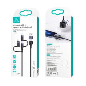 USAMS καλώδιο USB-C/USB σε USB-C/Micro/Lightning SJ547, 60W, 1.2m, μαύρο | Αξεσουάρ κινητών | elabstore.gr