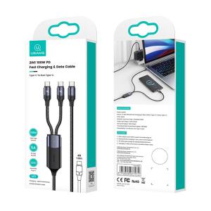 USAMS καλώδιο USB-C σε 2x USB-C US-SJ551, PD 100W, 1.2m, μαύρο | Αξεσουάρ κινητών | elabstore.gr