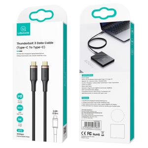 USAMS καλώδιο USB-C US-SJ553 Thunderbolt 3, 100W, 40Gbps 5K, 0.8m, μαύρο | Αξεσουάρ κινητών | elabstore.gr