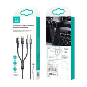 USAMS καλώδιο ήχου 3.5mm σε Lightning/USB-C/3.5mm US-SJ556, 1.2m, μαύρο | Αξεσουάρ κινητών | elabstore.gr