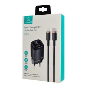 USAMS φορτιστής τοίχου UDTZ01, καλώδιο Lightning, USB-C/USB 33W, μαύρος | Αξεσουάρ κινητών | elabstore.gr