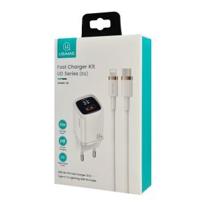 USAMS φορτιστής τοίχου UDTZ02, καλώδιο Lightning, USB-C/USB 33W, λευκός | Αξεσουάρ κινητών | elabstore.gr