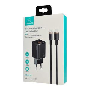 USAMS φορτιστής τοίχου USKTZ01, καλώδιο Lightning, USB-C/USB 33W, μαύρος | Αξεσουάρ κινητών | elabstore.gr