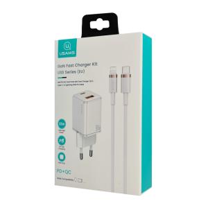 USAMS φορτιστής τοίχου USKTZ02, καλώδιο Lightning, USB-C/USB 33W, λευκός | Αξεσουάρ κινητών | elabstore.gr