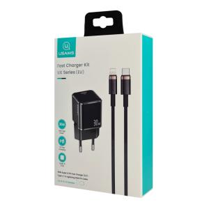 USAMS φορτιστής τοίχου UXTZH01 με καλώδιο Lightning, USB-C 30W, μαύρος | Αξεσουάρ κινητών | elabstore.gr