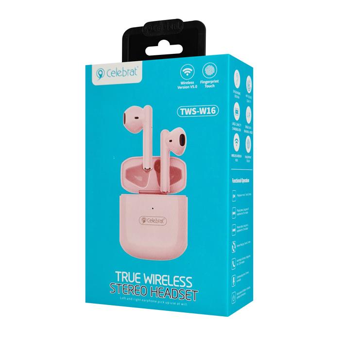 CELEBRAT earphones με θήκη φόρτισης W16, True Wireless, ροζ | eLabstore.gr CELEBRAT earphones με θήκη φόρτισης W16, True Wireless, ροζ | Αξεσουάρ κινητών | elabstore.gr