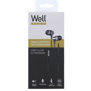 Ακουστικό με μικρόφωνο EP303BK μαύρο Well EARPHONE-EP303BK-WL | Περιφερειακά | elabstore.gr