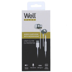 Ακουστικό Type-C με μικρόφωνο EPC04WE λευκό Well EARPHONE-EPC04WE-WL | Περιφερειακά | elabstore.gr