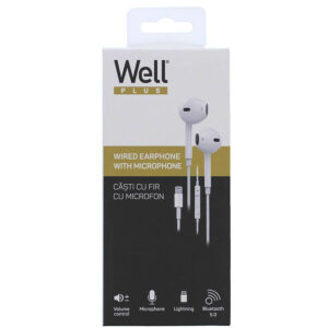 Ακουστικό Lightning με μικρόφωνο EPL05WE λευκό Well EARPHONE-EPL05WE-WL | Περιφερειακά | elabstore.gr