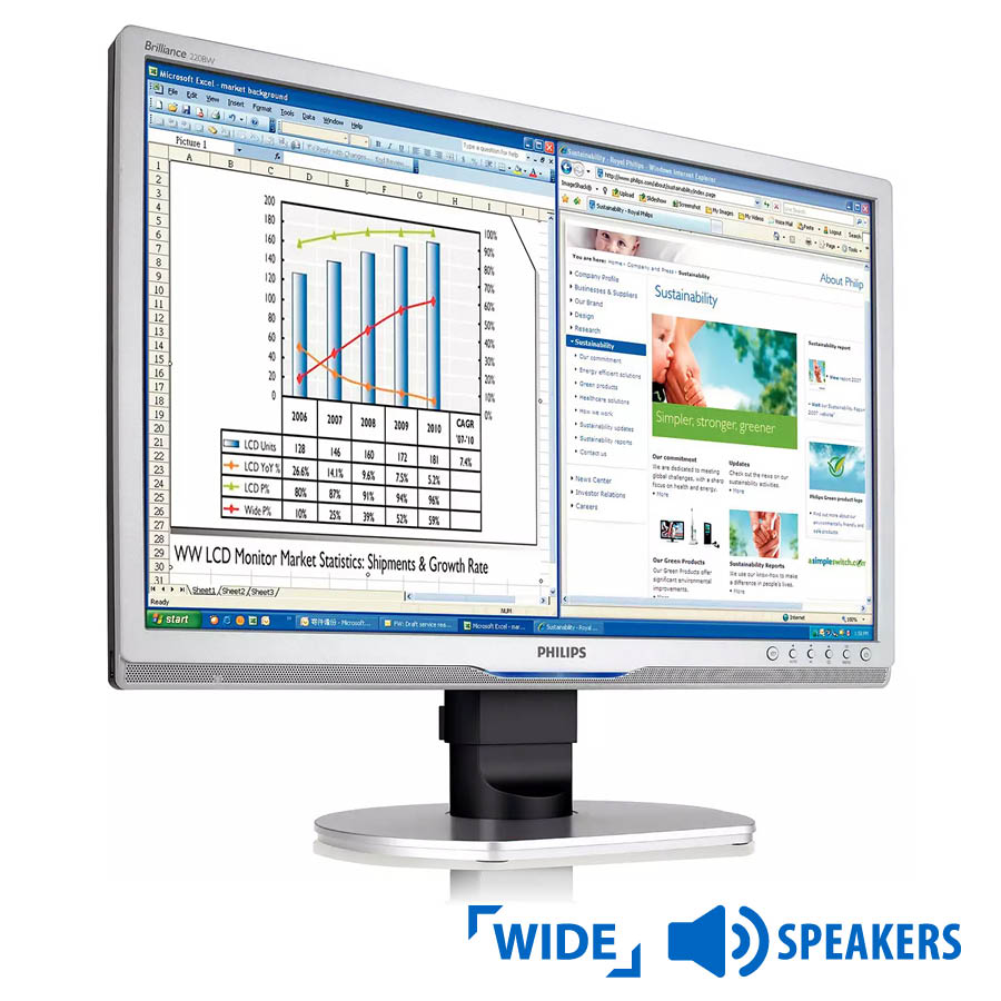 Used Monitor 220BW TFT/ Philips/ 22"/ 1680x1050/ Silver/ Black/ w/ Speakers/ Grade B/ D-SUB & DVI-D & USB Hub | eLabstore.gr Used Monitor 220BW TFT/Philips/22"/1680x1050/Silver/Black/w/Speakers/Grade B/D-SUB & DVI-D & USB Hub | Refurbished | elabstore.gr