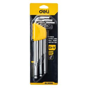 DELI σετ κλειδιά Allen DL3090, extra long βραχίονα, 1.5-10mm, Cr-V, 9τμχ | Εργαλεία | elabstore.gr