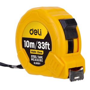 DELI μέτρο DL9010Y, με κλείδωμα & clip ζώνης, 10m/33ft x 25mm | Εργαλεία | elabstore.gr