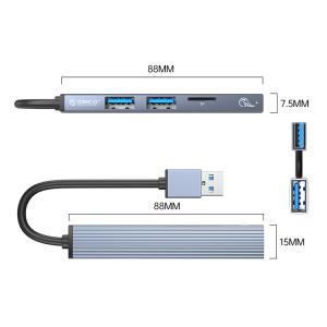 ORICO USB hub AH-A12F, 3x USB θύρες, Micro SD θύρα, γκρι | Συνοδευτικά PC | elabstore.gr