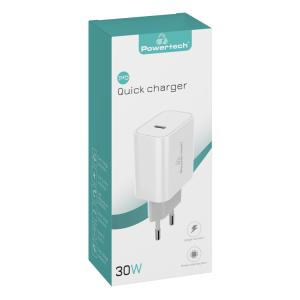 POWERTECH φορτιστής τοίχου PT-1026, USB-C, PD, 30W, λευκός | Αξεσουάρ κινητών | elabstore.gr