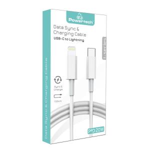 POWERTECH καλώδιο USB-C σε Lightning PTR-0107, 20W, PD, 1m, λευκό | Αξεσουάρ κινητών | elabstore.gr