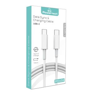 POWERTECH καλώδιο USB-C PTR-0108, 65W, PD, 1m, λευκό | Αξεσουάρ κινητών | elabstore.gr
