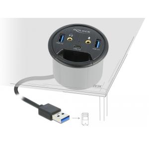 DELOCK USB hub 62794, 2x USB 3.2/USB-C/2x 3.5mm, 5Gbps, 60mm, μαύρο | Συνοδευτικά PC | elabstore.gr
