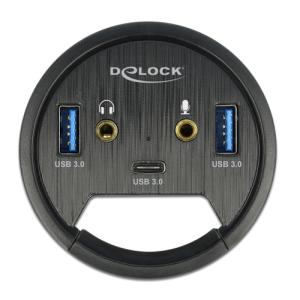 DELOCK USB hub 62794, 2x USB 3.2/USB-C/2x 3.5mm, 5Gbps, 60mm, μαύρο | Συνοδευτικά PC | elabstore.gr
