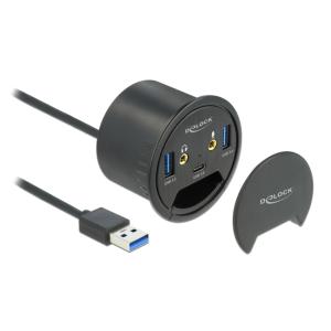 DELOCK USB hub 62794, 2x USB 3.2/USB-C/2x 3.5mm, 5Gbps, 60mm, μαύρο | Συνοδευτικά PC | elabstore.gr