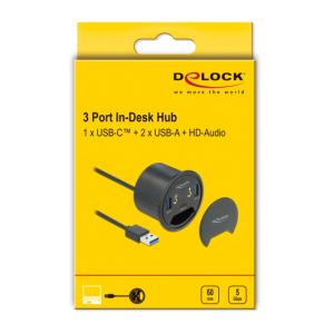 DELOCK USB hub 62794, 2x USB 3.2/USB-C/2x 3.5mm, 5Gbps, 60mm, μαύρο | Συνοδευτικά PC | elabstore.gr