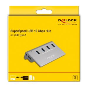 DELOCK USB hub 64181, 4x USB θύρες, 10 Gbps, γκρι | Συνοδευτικά PC | elabstore.gr