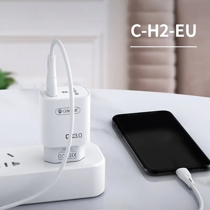 CELEBRAT φορτιστής τοίχου C-H2-EU, USB QC3.0, 18W, λευκός | eLabstore.gr CELEBRAT φορτιστής τοίχου C-H2-EU, USB QC3.0, 18W, λευκός | Αξεσουάρ κινητών | elabstore.gr