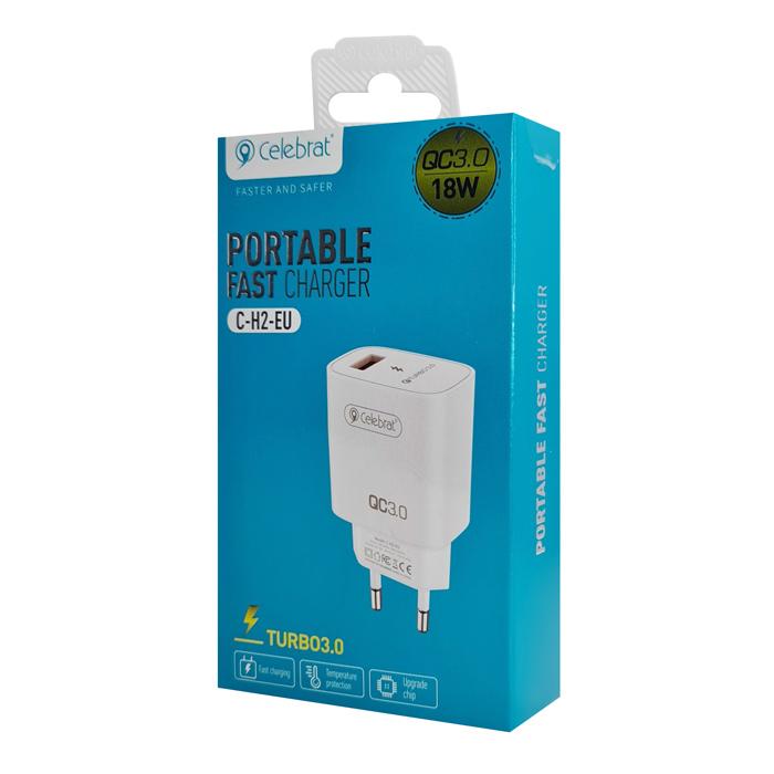 CELEBRAT φορτιστής τοίχου C-H2-EU, USB QC3.0, 18W, λευκός | eLabstore.gr CELEBRAT φορτιστής τοίχου C-H2-EU, USB QC3.0, 18W, λευκός | Αξεσουάρ κινητών | elabstore.gr