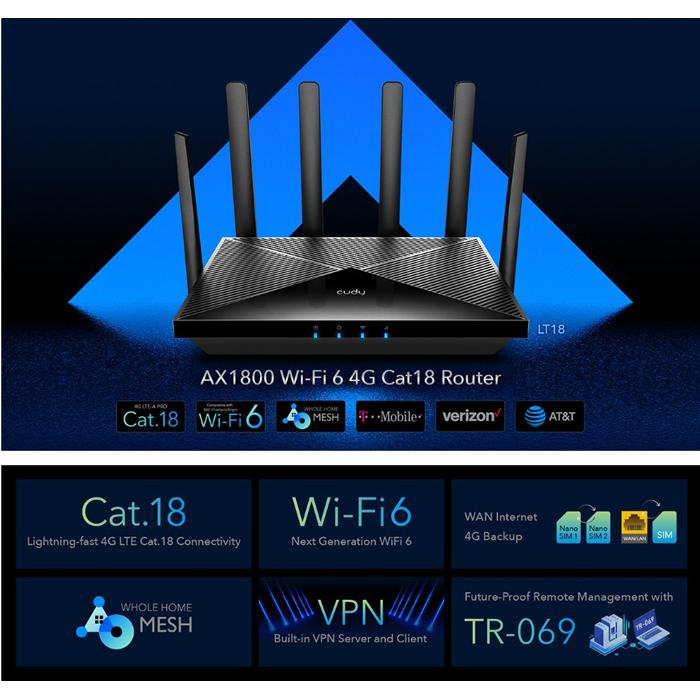CUDY router LT18, 4G LTE Cat 18, 1200Mbps Wi-Fi 6, 4x Ethernet ports | eLabstore.gr CUDY router LT18, 4G LTE Cat 18, 1200Mbps Wi-Fi 6, 4x Ethernet ports | Δικτυακά | elabstore.gr