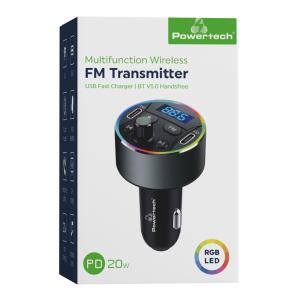 POWERTECH FM Transmitter PT-1027, οθόνη, RGB, Bluetooth 2x USB-C, μαύρος | Gadgets - Αξεσουάρ | elabstore.gr