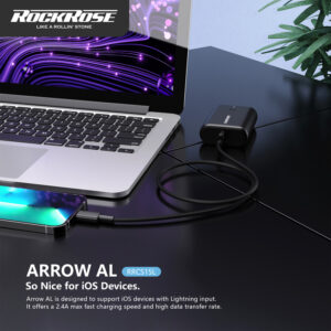 ROCKROSE καλώδιο Lightning σε USB Arrow AL, 2.4A, 1m, μαύρο | Αξεσουάρ κινητών | elabstore.gr
