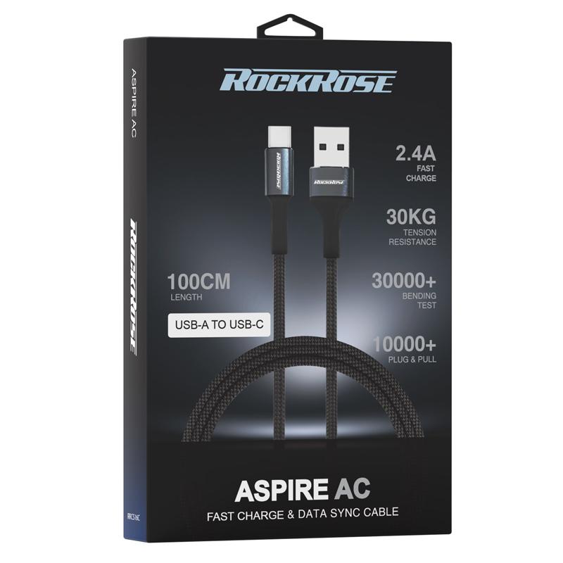 ROCKROSE καλώδιο USB σε USB-C Aspire AC, 2.4A, 1m, μαύρο | eLabstore.gr ROCKROSE καλώδιο USB σε USB-C Aspire AC, 2.4A, 1m, μαύρο | Αξεσουάρ κινητών | elabstore.gr