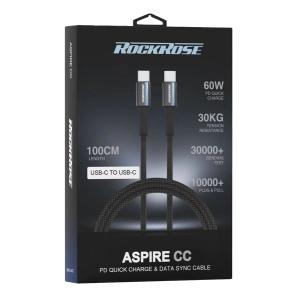 ROCKROSE καλώδιο USB-C σε USB-C Aspire CC, 60W PD, 1m, μαύρο | Αξεσουάρ κινητών | elabstore.gr