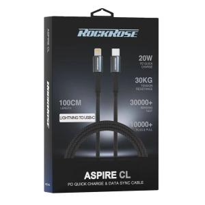 ROCKROSE καλώδιο USB-C σε Lightning Aspire CL, 20W PD, 1m, μαύρο | Αξεσουάρ κινητών | elabstore.gr