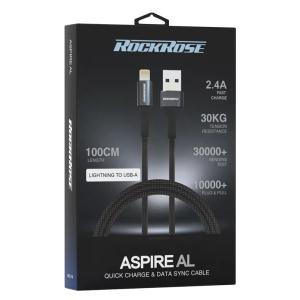 ROCKROSE καλώδιο USB σε Lightning Aspire AL, 2.4A, 1m, μαύρο | Αξεσουάρ κινητών | elabstore.gr