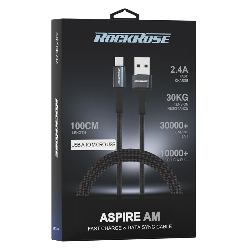 ROCKROSE καλώδιο USB σε Micro USB Aspire AM, 2.4A, 1m, μαύρο | eLabstore.gr ROCKROSE καλώδιο USB σε Micro USB Aspire AM, 2.4A, 1m, μαύρο | Αξεσουάρ κινητών | elabstore.gr