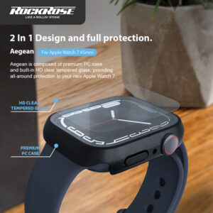 ROCKROSE θήκη & tempered glass Aegean για Apple Watch 7, 45mm, μαύρη | Αξεσουάρ κινητών | elabstore.gr