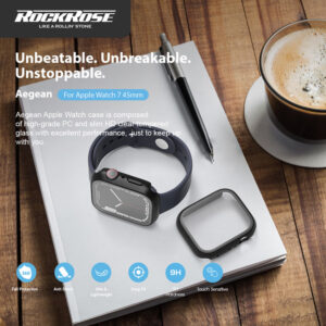 ROCKROSE θήκη & tempered glass Aegean για Apple Watch 7, 45mm, μαύρη | Αξεσουάρ κινητών | elabstore.gr