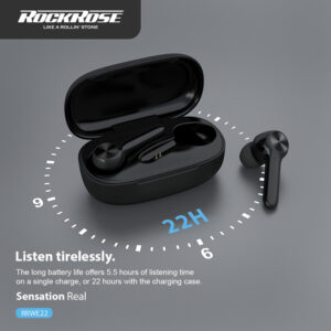 ROCKROSE earphones Sensational Real, θήκη φόρτισης, True Wireless, μαύρα | Αξεσουάρ κινητών | elabstore.gr