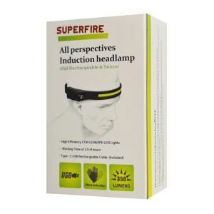 SUPFIRE φακός κεφαλής HL65 με αισθητήρα, 2W, 350lm, 30m, 1200mAh | eLabstore.gr