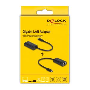 DELOCK αντάπτορας USB-C σε RJ45 & USB-C 61026, 100W, 1000Mbps, μαύρος | Δικτυακά | elabstore.gr