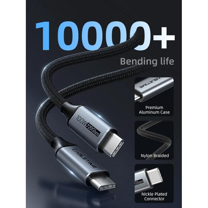 CABLETIME καλώδιο USB-C CT-C160, USB 3.1, 100W, 20Gbps, 4K, 1.5m, μαύρο | eLabstore.gr CABLETIME καλώδιο USB-C CT-C160, USB 3.1, 100W, 20Gbps, 4K, 1.5m, μαύρο | Αξεσουάρ κινητών | elabstore.gr