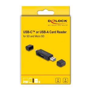 DELOCK card reader 91004 για SD & micro SD, USB & USB-C 5Gbps, μαύρος | Συνοδευτικά PC | elabstore.gr