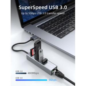 CABLETIME USB hub CT-AMLU3, RJ45 & 3x USB θύρες, 5Gbps, 1000Mbps, γκρι | Συνοδευτικά PC | elabstore.gr