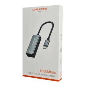CABLETIME αντάπτορας USB-C σε RJ45 CT-CML1000, 1000Mbps, γκρι | Δικτυακά | elabstore.gr